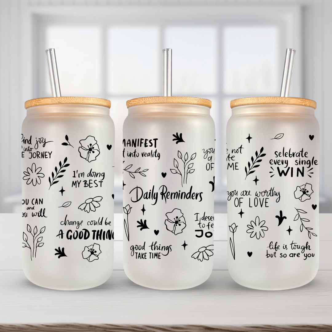 Daily Reminders Libbey Frosted Glass can