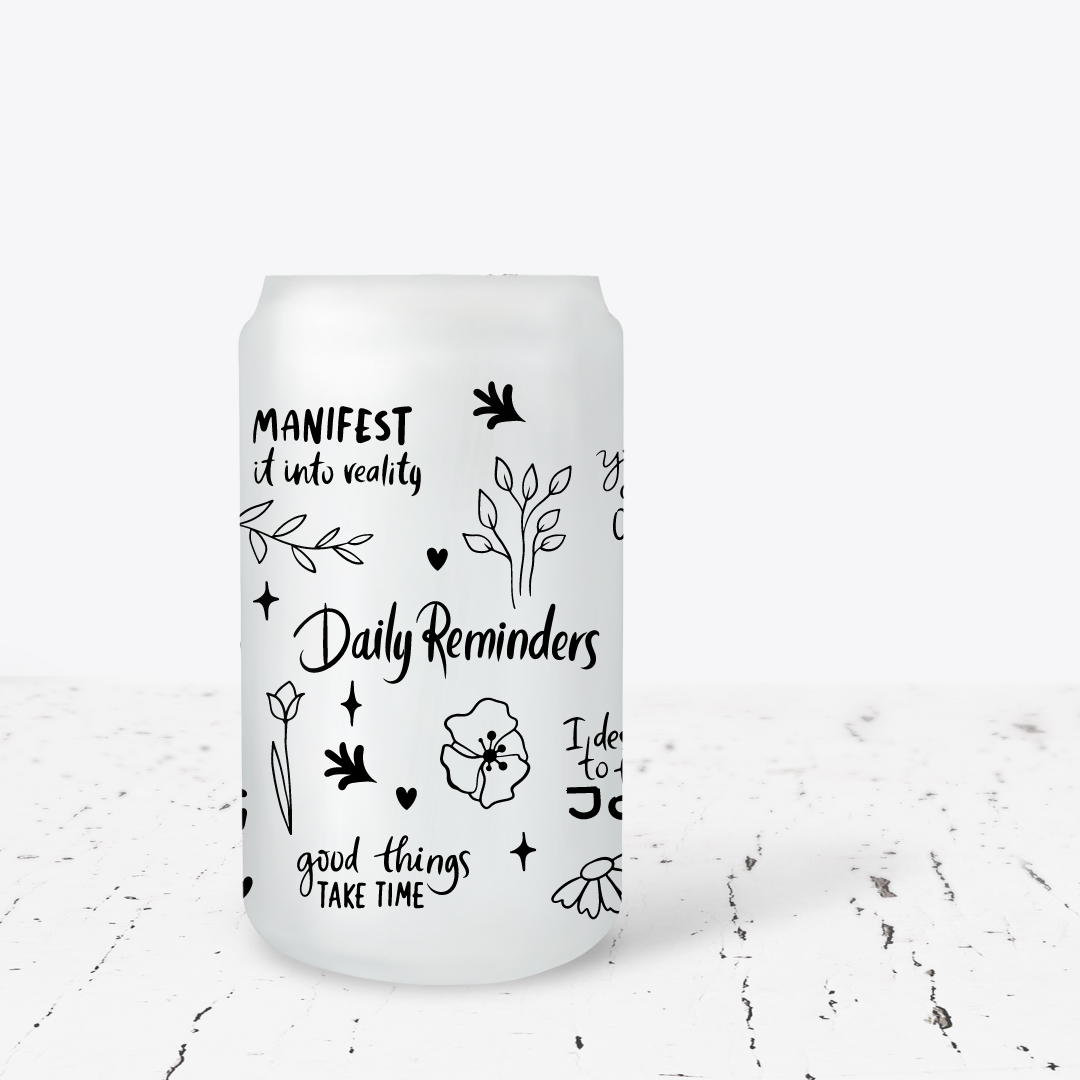 Daily Reminders Libbey Frosted Glass can