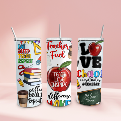 Coffee, teach, repeat - SKINNY TUMBLER